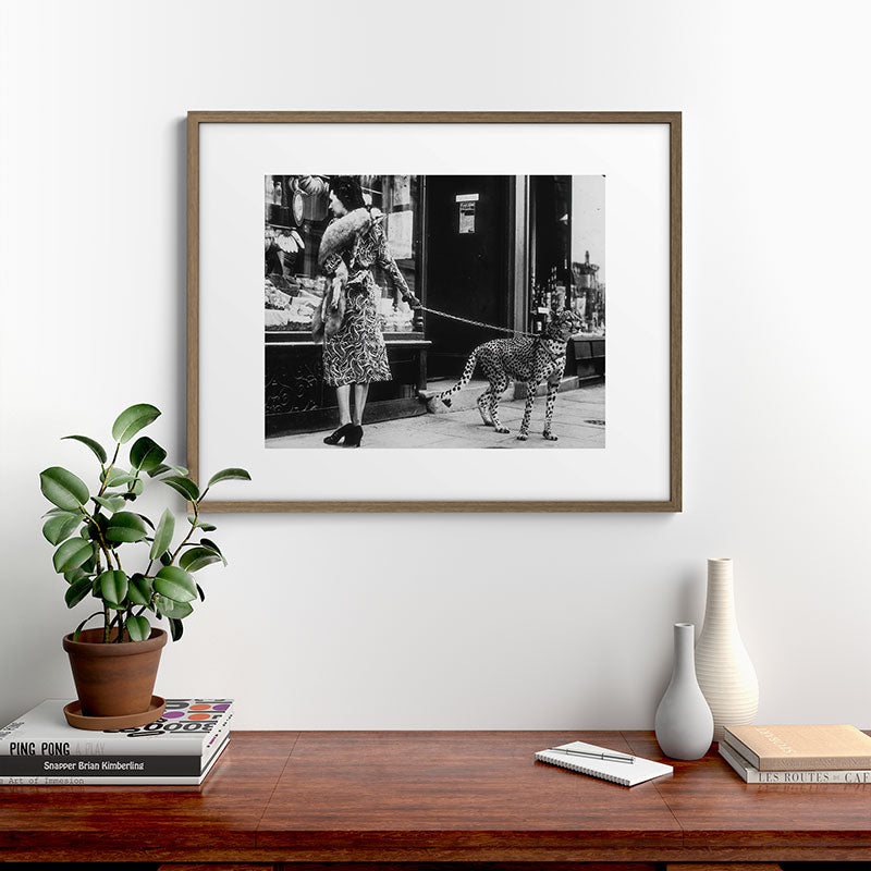 Leopard on a Leash, Black and White Vintage Art Framed Art Print Gallery Image 14
