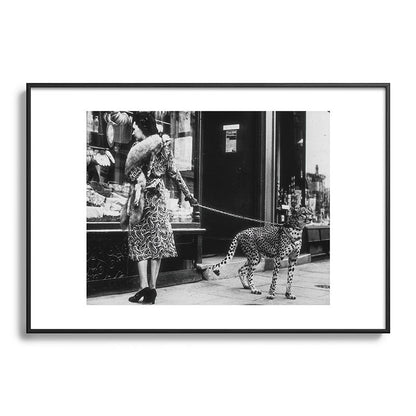 Leopard on a Leash, Black and White Vintage Art Framed Art Print Gallery Image 83