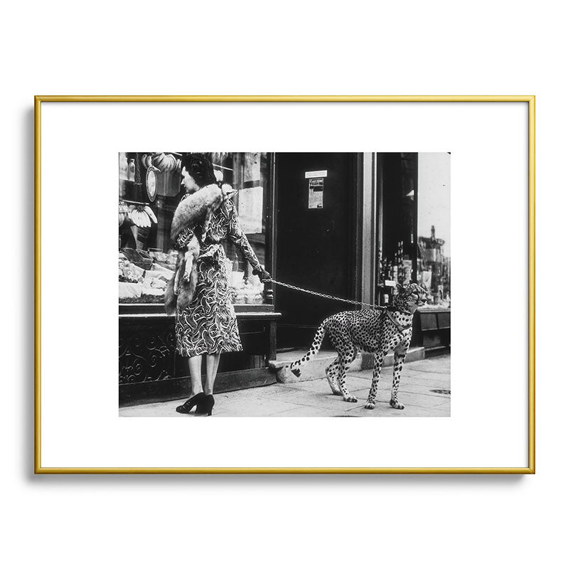 Leopard on a Leash, Black and White Vintage Art Framed Art Print Gallery Image 91
