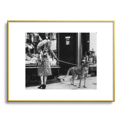Leopard on a Leash, Black and White Vintage Art Framed Art Print Gallery Image 91