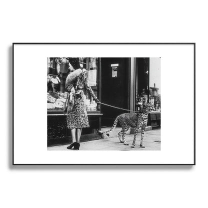 Leopard on a Leash, Black and White Vintage Art Framed Art Print Gallery Image 87