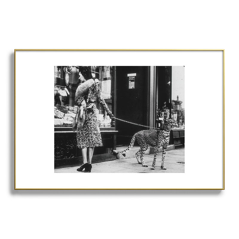 Leopard on a Leash, Black and White Vintage Art Framed Art Print Gallery Image 93
