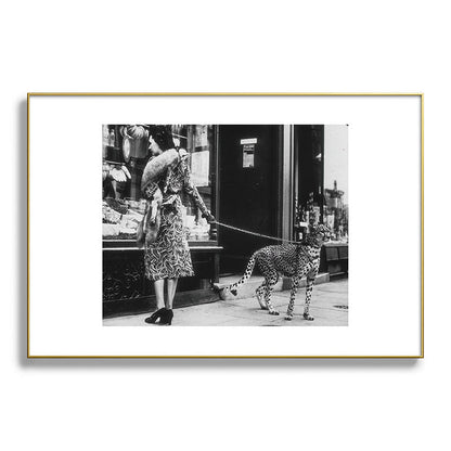 Leopard on a Leash, Black and White Vintage Art Framed Art Print Gallery Image 93