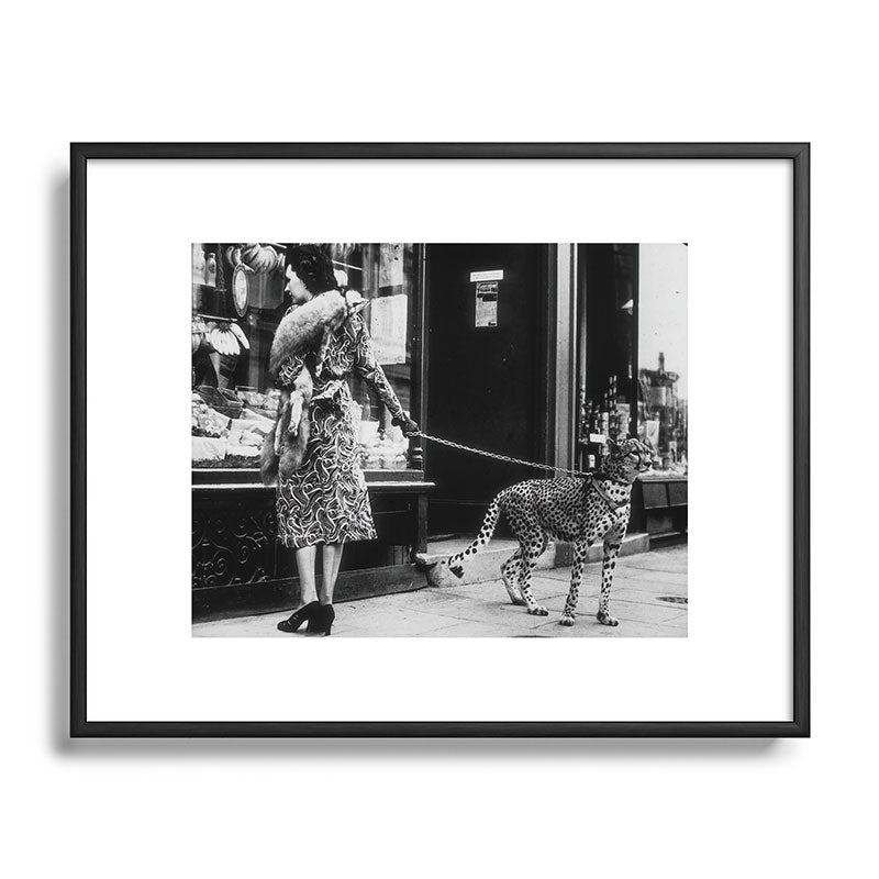 Leopard on a Leash, Black and White Vintage Art Framed Art Print Gallery Image 82