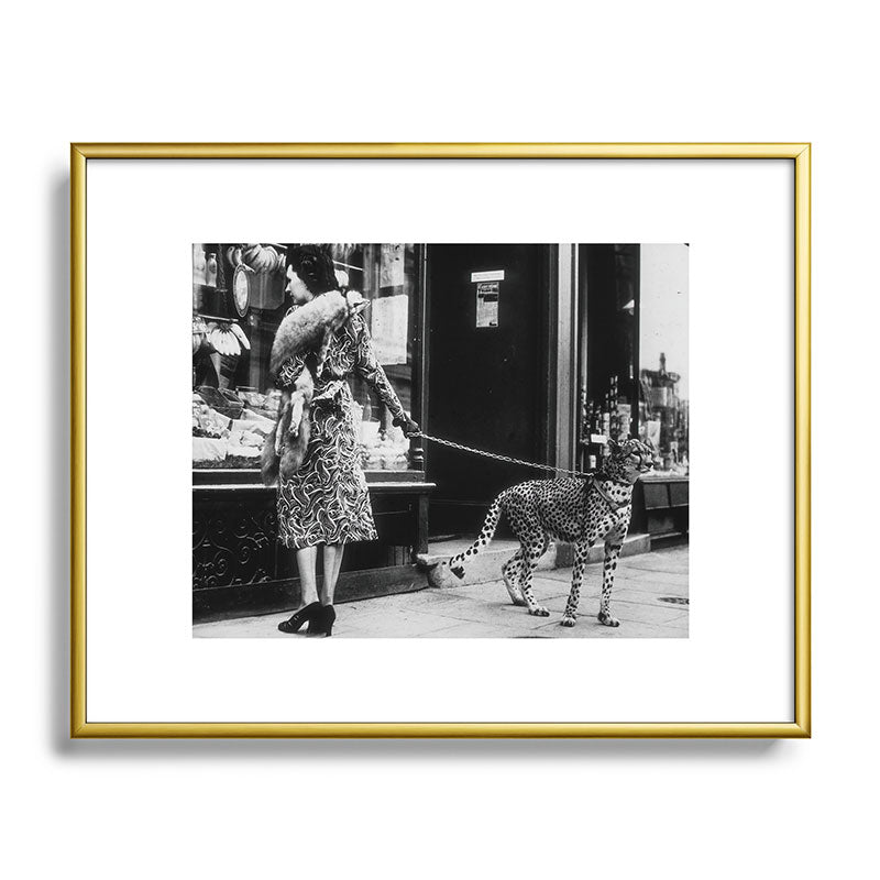 Leopard on a Leash, Black and White Vintage Art Framed Art Print Gallery Image 88