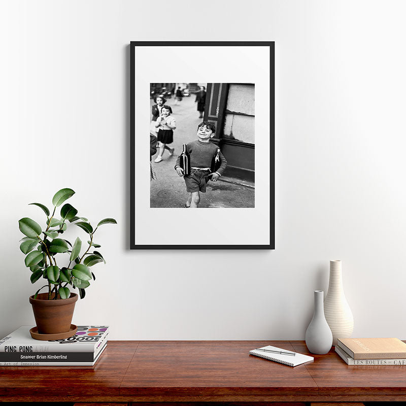 Little Boy and Bottles of Wine, Black and White Vintage Art Framed Art Print Gallery Image 6