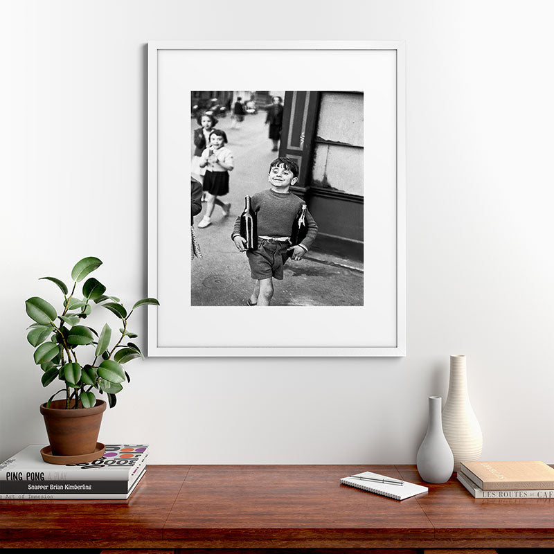 Little Boy and Bottles of Wine, Black and White Vintage Art Framed Art Print Gallery Image 56