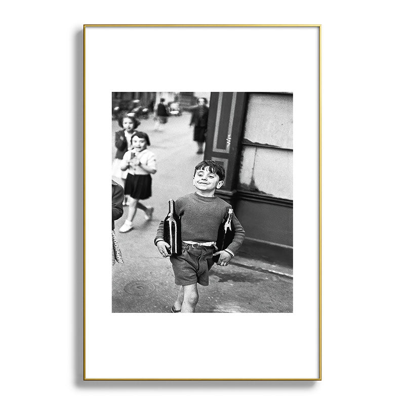 Little Boy and Bottles of Wine, Black and White Vintage Art Framed Art Print Gallery Image 93