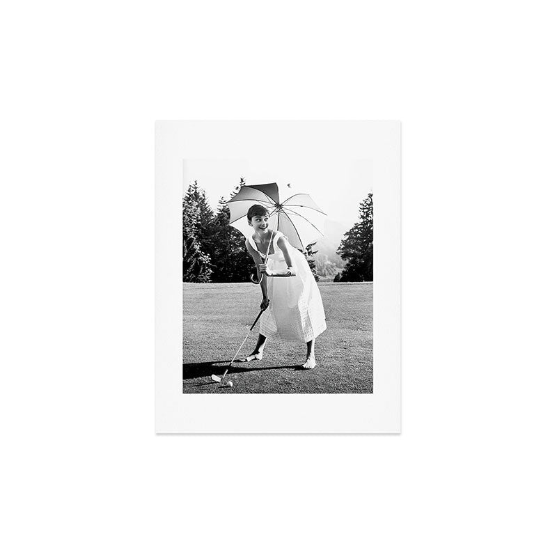 Audrey Hepburn Playing Golf, Black and White Vintage Art Art Print Gallery Image 2