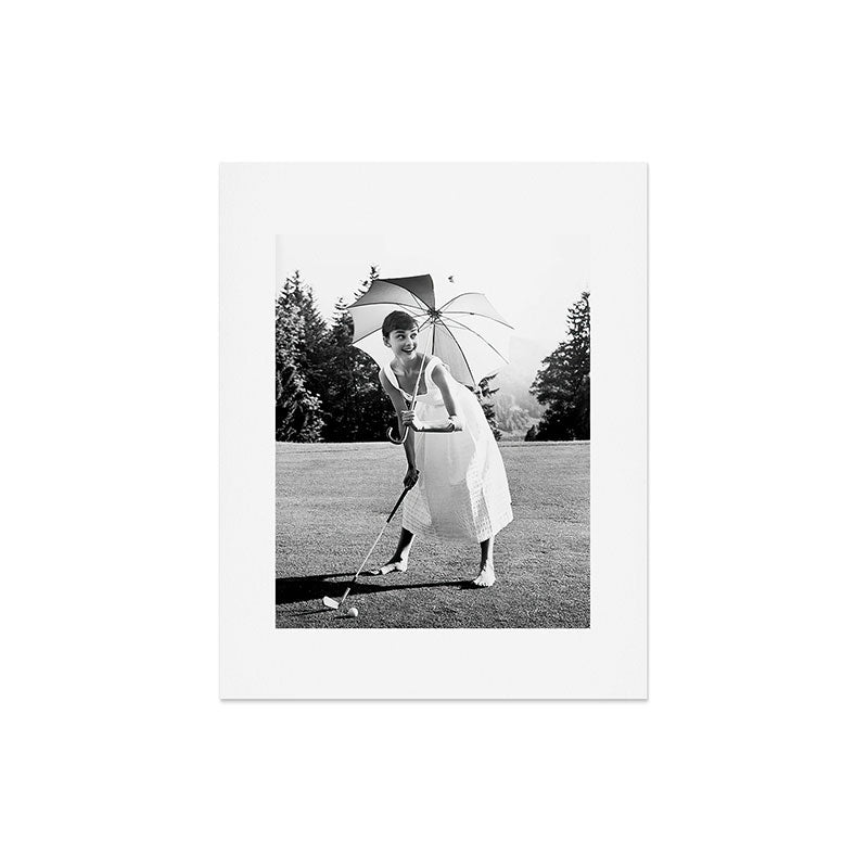 Audrey Hepburn Playing Golf, Black and White Vintage Art Art Print Gallery Image 4