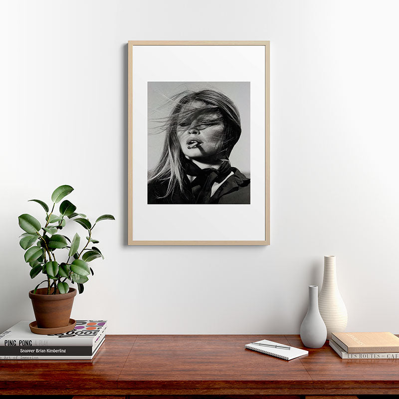 Brigitte Bardot Smoking a Cigarette, Black and White Photograph Framed Art Print Gallery Image 20