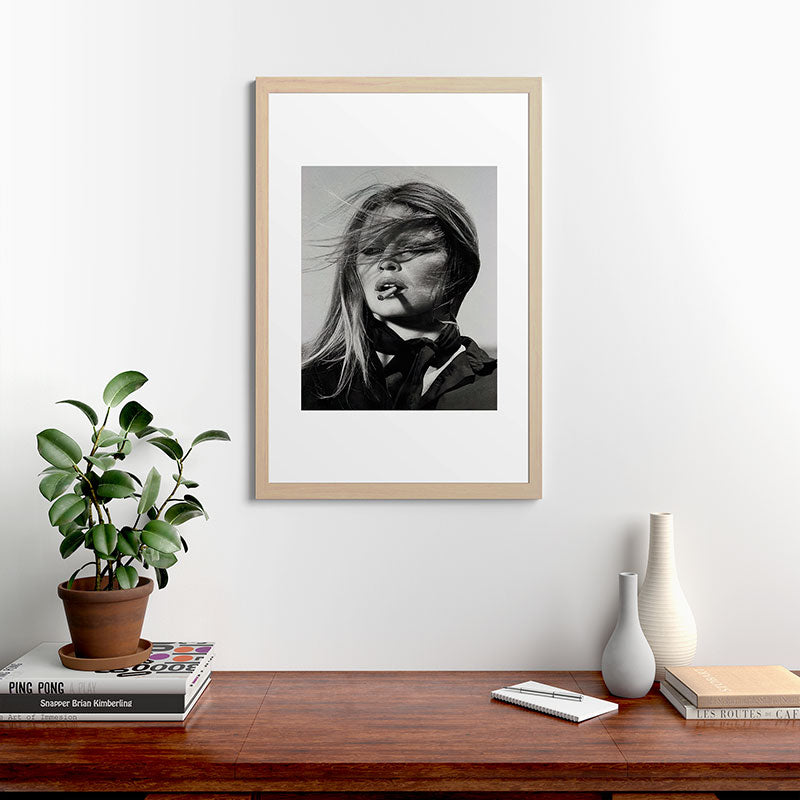 Brigitte Bardot Smoking a Cigarette, Black and White Photograph Framed Art Print Gallery Image 48