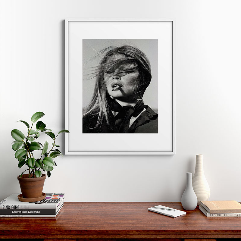 Brigitte Bardot Smoking a Cigarette, Black and White Photograph Framed Art Print Gallery Image 28