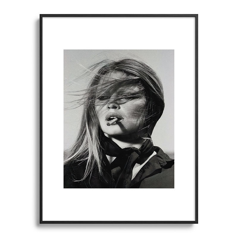 Brigitte Bardot Smoking a Cigarette, Black and White Photograph Framed Art Print Gallery Image 84