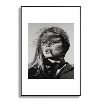 Brigitte Bardot Smoking a Cigarette, Black and White Photograph Framed Art Print Gallery Image 86