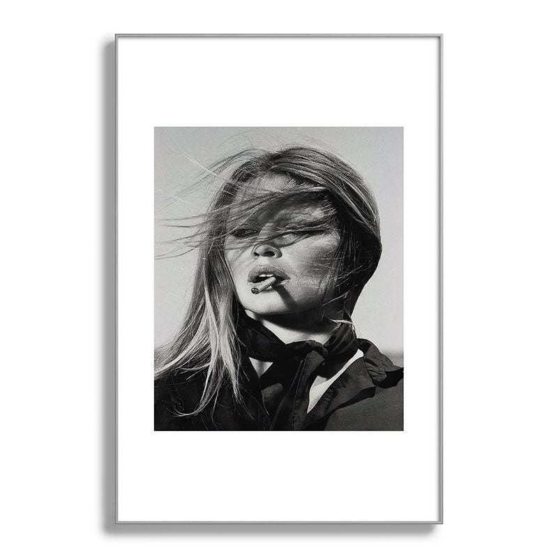 Brigitte Bardot Smoking a Cigarette, Black and White Photograph Framed Art Print Gallery Image 100