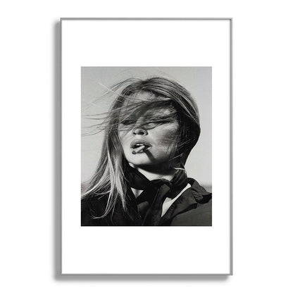 Brigitte Bardot Smoking a Cigarette, Black and White Photograph Framed Art Print Gallery Image 100