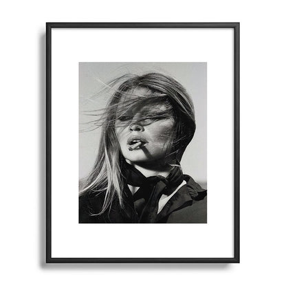 Brigitte Bardot Smoking a Cigarette, Black and White Photograph Framed Art Print Gallery Image 81