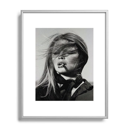 Brigitte Bardot Smoking a Cigarette, Black and White Photograph Framed Art Print Gallery Image 96