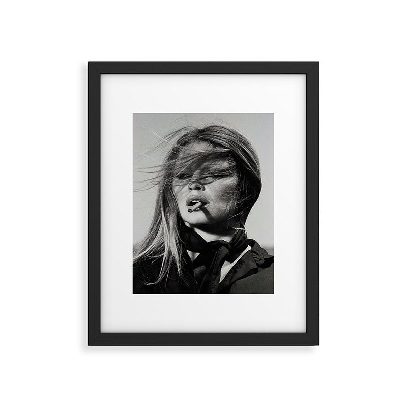 Brigitte Bardot Smoking a Cigarette, Black and White Photograph Framed Art Print Gallery Image 1
