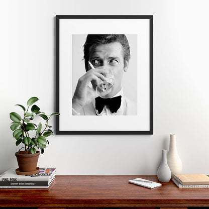 Roger Moore with Martini Retro Vintage Art Framed Art Print Gallery Image 35