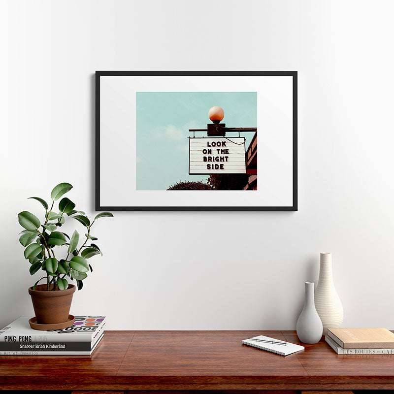 Look on The Bright Side Marquee Sign, Austin Motel, Austin, Texas Framed Art Print Gallery Image 6